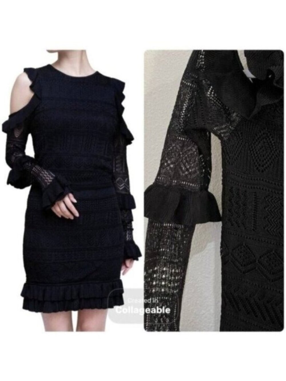 Ronny Kobo Black Lace Dress Whimsigoth Designer Embroidered Black Party
